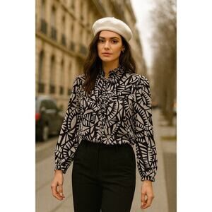 Ba&Sh Chermise Over Printed Long Sleeve Button-Front Blouse Cream/Purple XS / 2